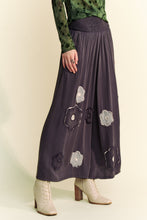 Load image into Gallery viewer, Davi &amp; Dani Smocked Waist Floral Patch Wide Leg Pants in Charcoal
