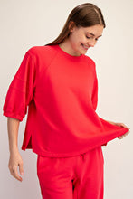 Load image into Gallery viewer, Rae Mode French Terry Bubbled Half Sleeve Top in Candy Red ON ORDER
