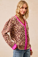 BiBi Leopard Print Knit Sweater with Contrasting Striped Ruffles in Leopard