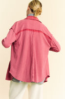 Davi & Dani Textured Knit Button Down Top in Indian Pink FINAL SALE