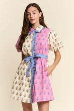Load image into Gallery viewer, J.nna Colorblock Floral Print Mini Dress in Pink Multi
