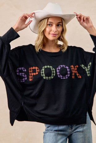 BiBi OVERSIZED Halloween SPOOKY Patched Top in Black