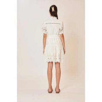 Cozy Co. Mini Dress with Embroidered Lace Details in Off White