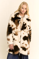 Davi & Dani Tri Color Faux Fur Jacket in Cow Brown