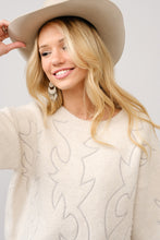 Load image into Gallery viewer, Blue B Western Boot Stitched Knit Sweater in Cream
