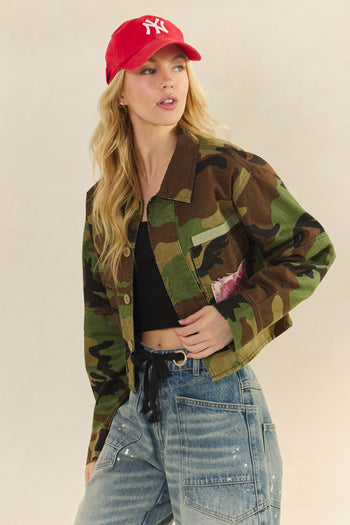 Veveret Camo Jacket with Contrasting Floral Back in Camo Floral