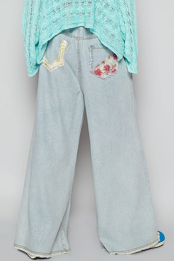 POL Pants with Multi Layered Patches in Striped Denim