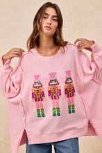 Load image into Gallery viewer, BiBi OVERSIZED Waffle Knit Top with Sequin Nutcracker Patches in Pink
