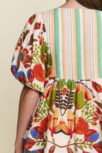Load image into Gallery viewer, J.nna Mixed Floral and Striped Babydoll Top in Rust Multi
