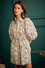 Load image into Gallery viewer, So Me Floral Collared Long Puff Long Sleeve Tie Waist Mini Dress in Cream
