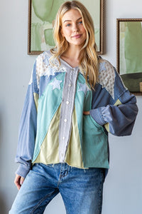 Oli & Hali Color Block Star Patched Jacket in Blue