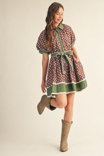 Jodifl Waist Tie Floral Dress in Brown – June Adel