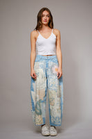 Blue B Patch Print Barrel Leg Jeans in Light Denim