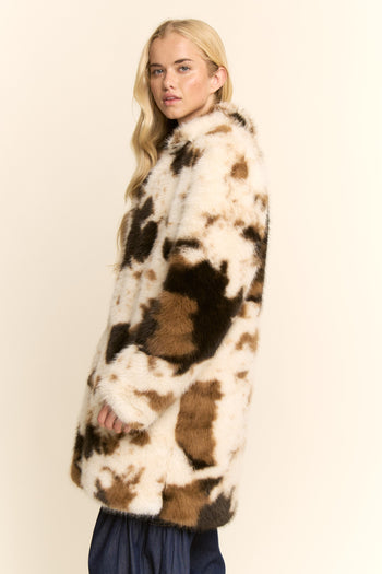 Davi & Dani Tri Color Faux Fur Jacket in Cow Brown