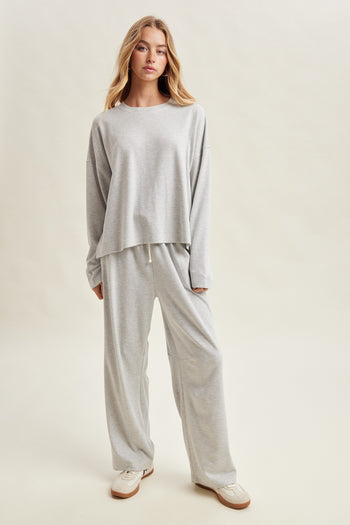 Wishlist Striped Knit Top And Pants Set in Heather Grey/Cream