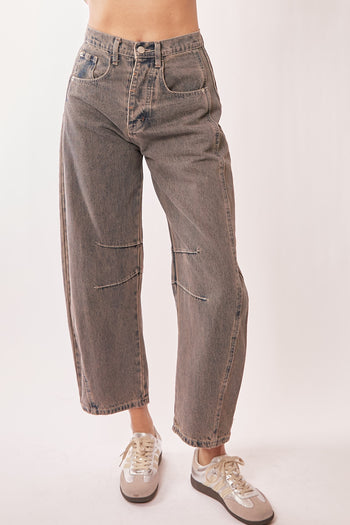 Davi & Dani Mid Rise Denim Barrell Jeans in Rustic Denim