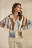 LovLov Contrasting Color Striped Textured Top in Multi Color