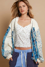 Load image into Gallery viewer, POL Mixed Fabric and Print Zip Up Hooded Top in Cream
