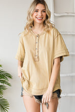 Load image into Gallery viewer, Oli &amp; Hali Solid Color Henley Top in Taupe Shirts &amp; Tops Oli &amp; Hali   
