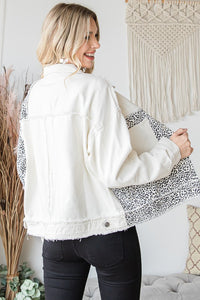 Oli & Hali White Denim Jacket with Leopard Details Jacket Oli & Hali   