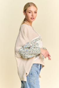 Davi & Davi Waffle Knit Top with Multi Star Patched Front in Beige