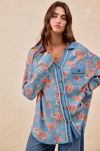 Load image into Gallery viewer, BiBi Floral Print Waffle Thermal Knit Shacket in Floral Denim

