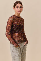 So Me FITTED Floral Sheer Mesh Top in Brown Multi