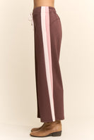 Davi & Dani Side Stripe Wide Leg Pants in Brown Pink