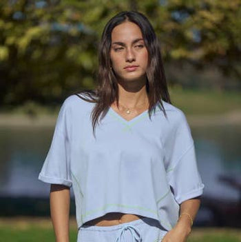 Davi & Dani Soft Knit Cropped Top and Skort Set in Light Blue