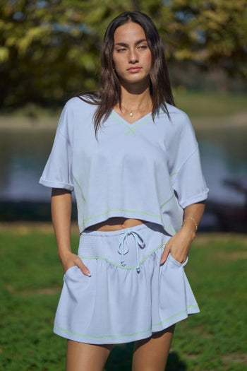 Davi & Dani Soft Knit Cropped Top and Skort Set in Light Blue