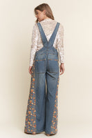 J.nna Contrasting Denim and Floral Overalls in Floral Denim
