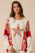 Load image into Gallery viewer, BiBi Mix n Match Knit and Print Top with Star Patch on Front in Oatmeal/Rust
