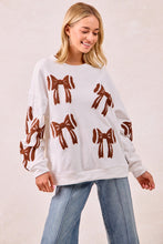 Load image into Gallery viewer, BiBi GAME DAY Football Bow Patched Sweatshirt in Ivory
