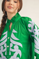 Jodifl Baroque Applique Detail Top in Sky Blue/Kelly