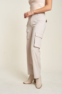 Davi & Dani Tummy Control Mid Rise Cargo Pants in Cool Beige