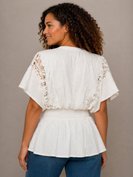 FATE Solid Color Lace and Knit Peplum Top in White