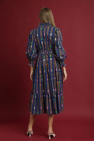 Umgee Stripped Floral Print Midi Dress in Midnight Mix