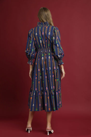 Umgee Stripped Floral Print Midi Dress in Midnight Mix