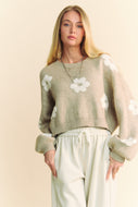 Davi & Dani CROPPED Floral Print Knit Sweater in Taupe FINAL SALE