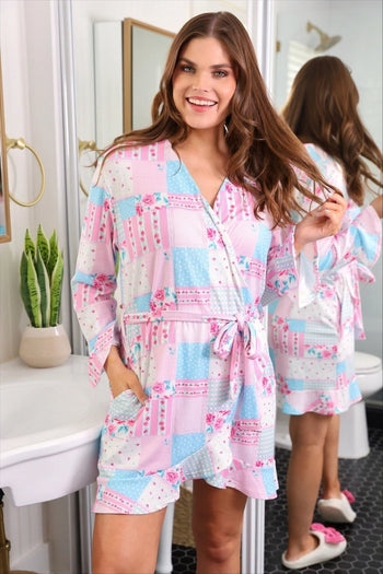 Jess Lea Almost Ready Ribbed Robe in Pink Heirloom