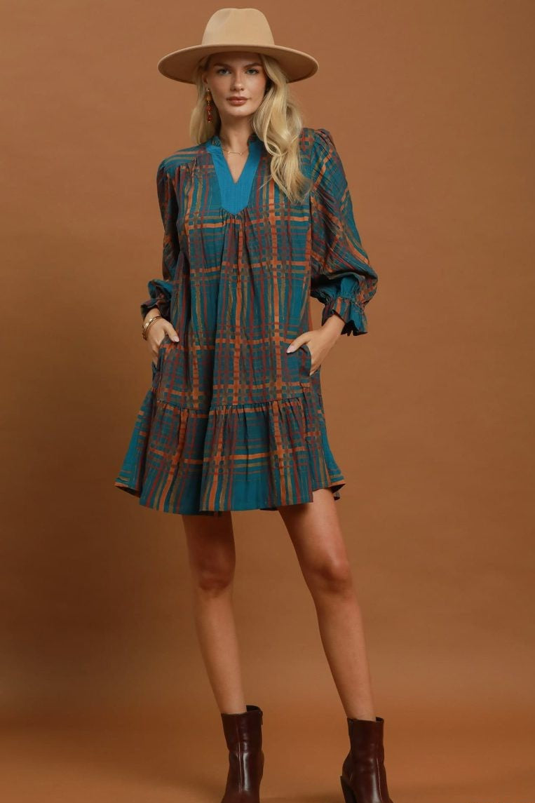 plaid babydoll dress Umgee Mix Tiered in Teal Mix – June Adel Ideal for layering or This crochet beach dress Size:UK 18 Model_Vanessa
