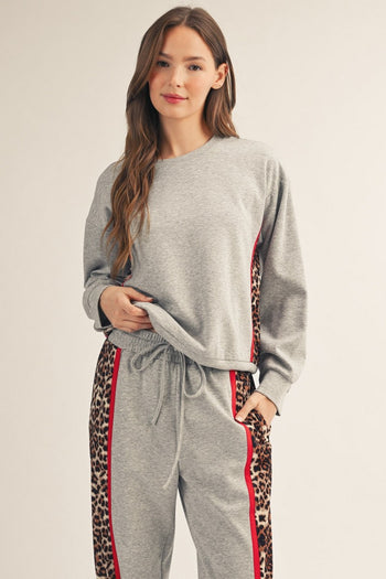 Jodifl Side Animal Contrast Accent Casual Sweatshirt in Heather Grey