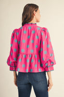 Jodifl Button Down Polka Dot Peplum Top in Hot Pink