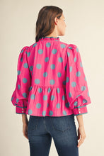 Load image into Gallery viewer, Jodifl Button Down Polka Dot Peplum Top in Hot Pink

