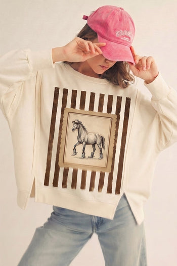 LovLov Vintage Rodeo Horse Graphic Relaxed Sweatshirt in Ivory