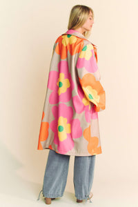 Davi & Dani Bold Retro Floral Print Jacket in Pink Orange