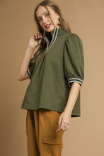 Load image into Gallery viewer, Umgee Textured Knit Top with Contrasting Stripe Details in Olive
