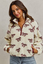 Load image into Gallery viewer, So Me Bow Pattern Sherpa Jacket in Cream/Brown

