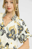 Umgee Boho Print Tiered Mini Dress in Black Mix