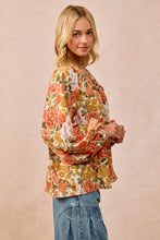 Load image into Gallery viewer, BiBi Rose Floral Mix Print Exaggerated Balloon Sleeve Top in Floral
